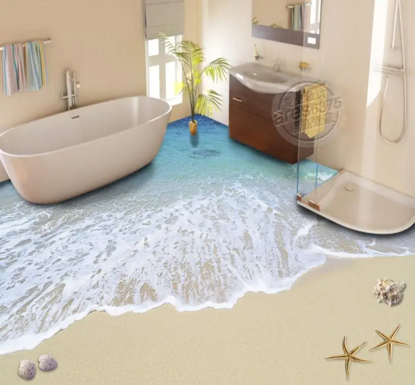custom 3d flooring painting wallpaper Europe Beach waves