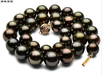 

AAA 11-12 mm Round Natural freshwater black red Pearl Necklace 18 " 14 K gold