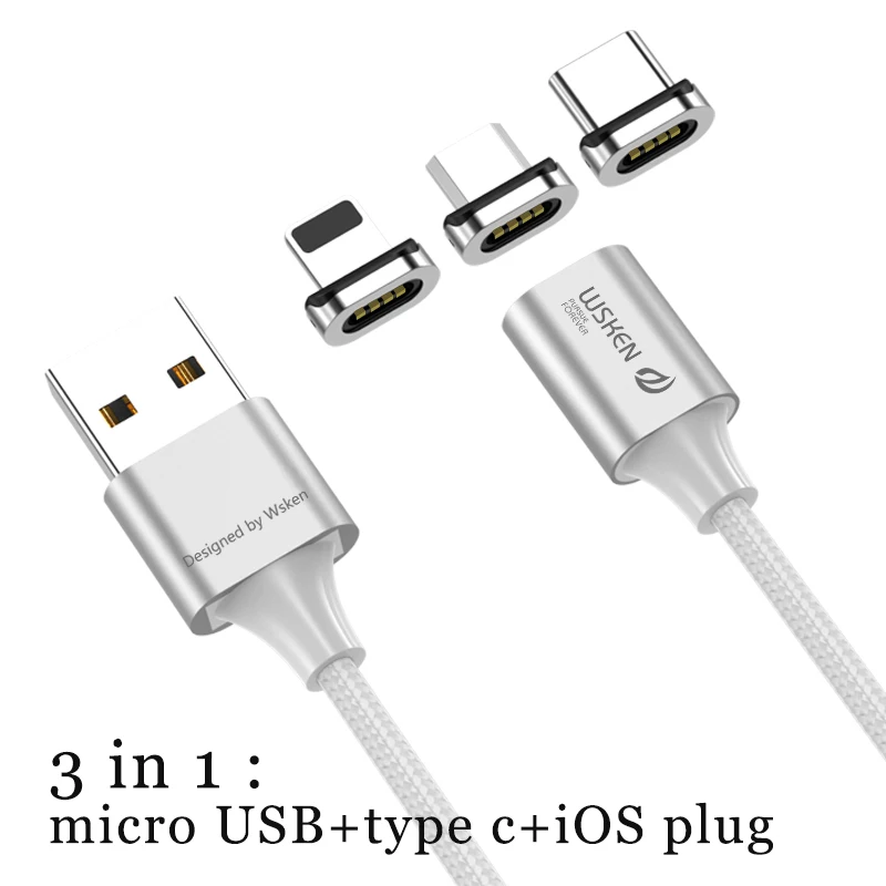 Магнитный зарядный кабель WSKEN X2 для iPhone, зарядное устройство, кабель Micro USB, кабель usb type C 3A, магнитный кабель для samsung type C, кабель USB C - Цвет: 3 in 1