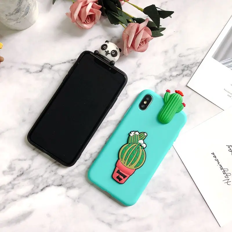 Для Coque iPhone X iPhone 5 5S se чехол 3D панда кактус силиконовый чехол для Funda iPhone 6 6S 7 8 Plus XR XS Max чехол etui