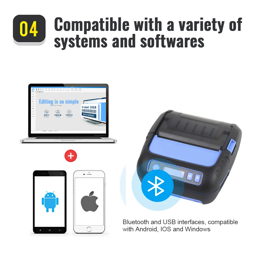 MHT P80F Thermal Receipt Printer Label Maker 2 in 1 POS Printer 80mm Bluetooth Android iOS 5