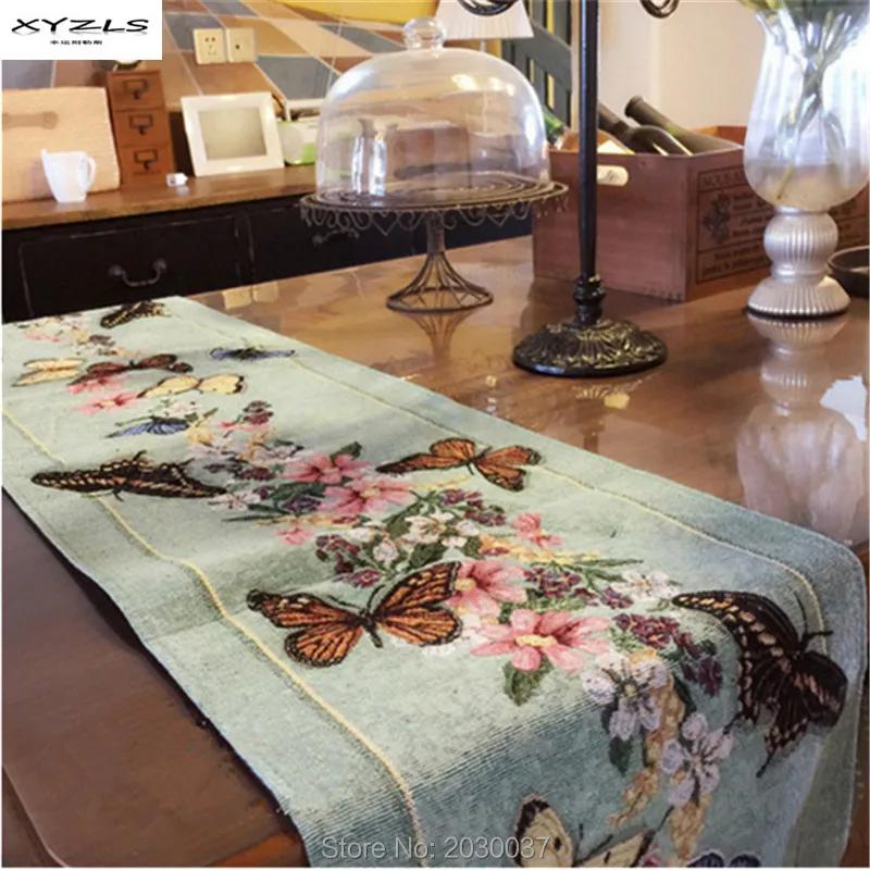 

XYZLS 33x180cm Butterflies Embroidered Table Runner American Style Table Flag for Party Wedding Home Restaurant Decoration