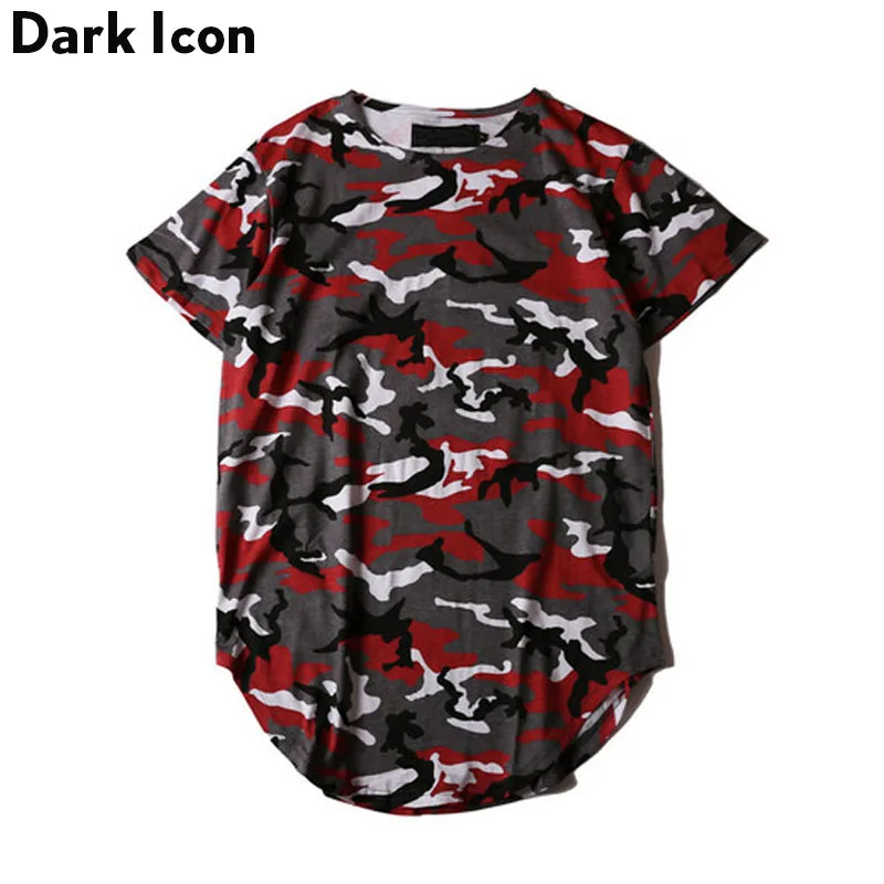 

Red Camouflage Mens T-shirt Short Sleeve 2017 Summer Curved Hem Longline Extended Hip Hop Tshirts Men Tee Shirts