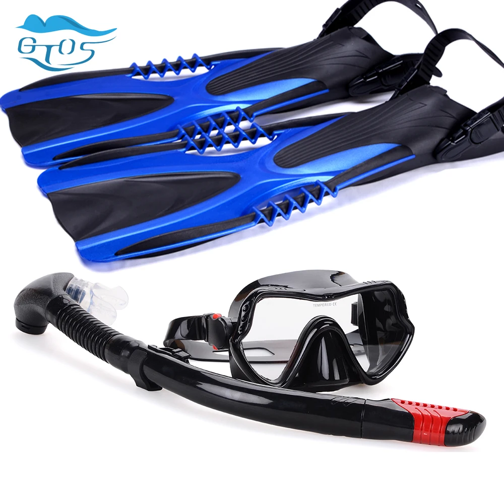 

Diving Swimming Scuba snorkeling kit with fins Snorkel diving Mask Lens PC Flippers M L XL Gear Kit