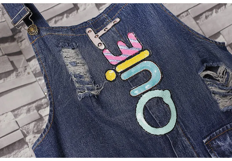 2019 Весенняя мода Harajuku милый глаз блёстки джинсовый комбинезон для женщин рваные и буквы джинсы боди