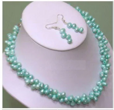 

Freshwater Sky-blue Spearl Silver SClasp Earring Necklace