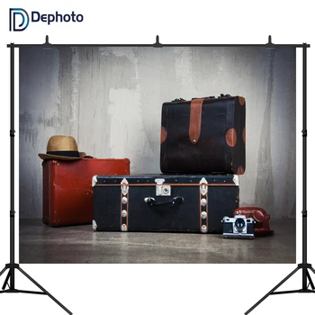 

DePhoto Old Luggage Suitcase Camera Retro portrait Interior Photography Backgrounds Photographic Backdrops For Photo Studio