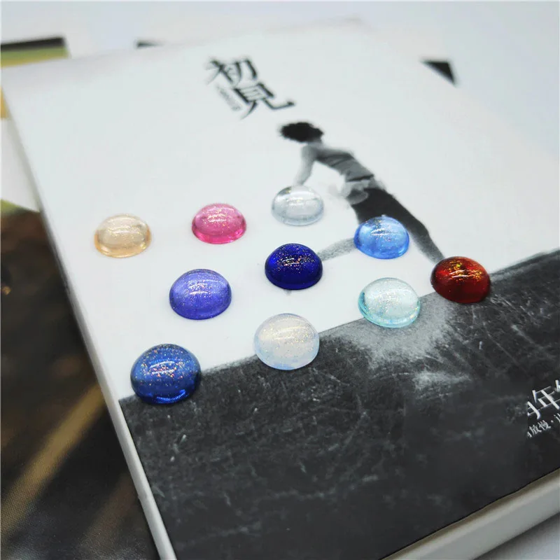 

20pcs/lot Mixed Colors 8 10 12mm Round Flatback Resin Gold Flake Cabochon Cameo Bead for DIY Jewelry Making Findings Supplier
