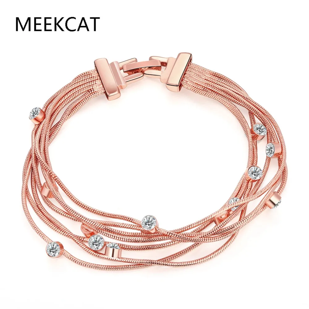 

MEEKCAT Rose Gold Color Multi layer Bracelet & Bangles One Direction Bracelets with round zircon For Women Bijoux Brand Jewelry