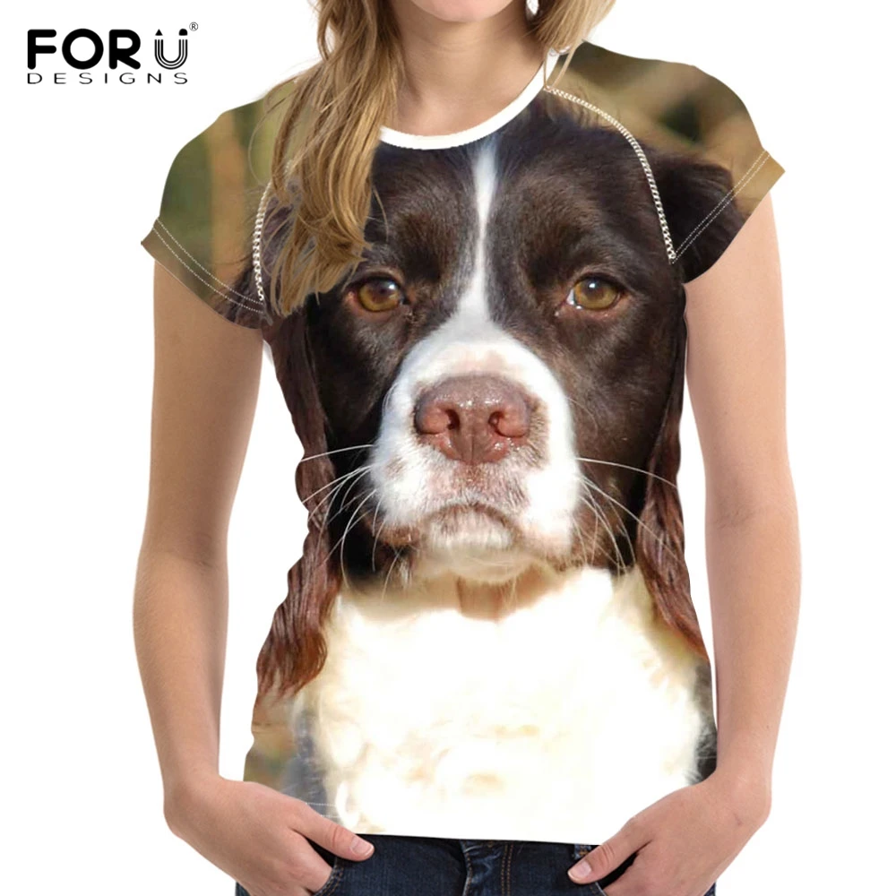 FORUDESIGNS Cute 3D Dog English Springer Spaniel Print T Shirt Women ...