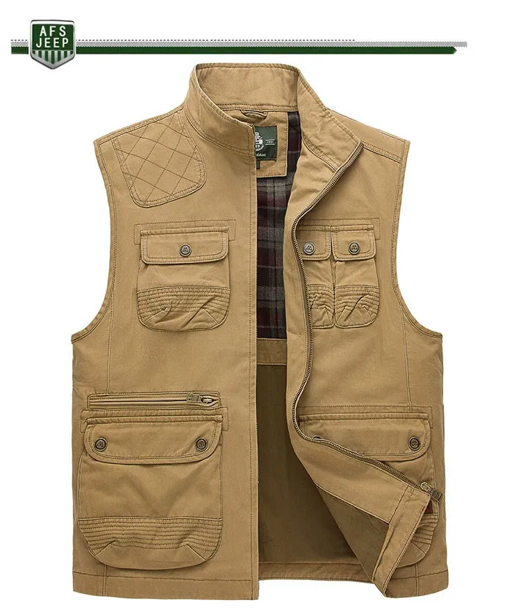 2015 Autumn Spring Casual Men Vest Coat AFS JEEP Cotton Multi Pocket 4XL Cargo Outdoor Hiking Sleeveless Jackets Waistcoat Vests (9)