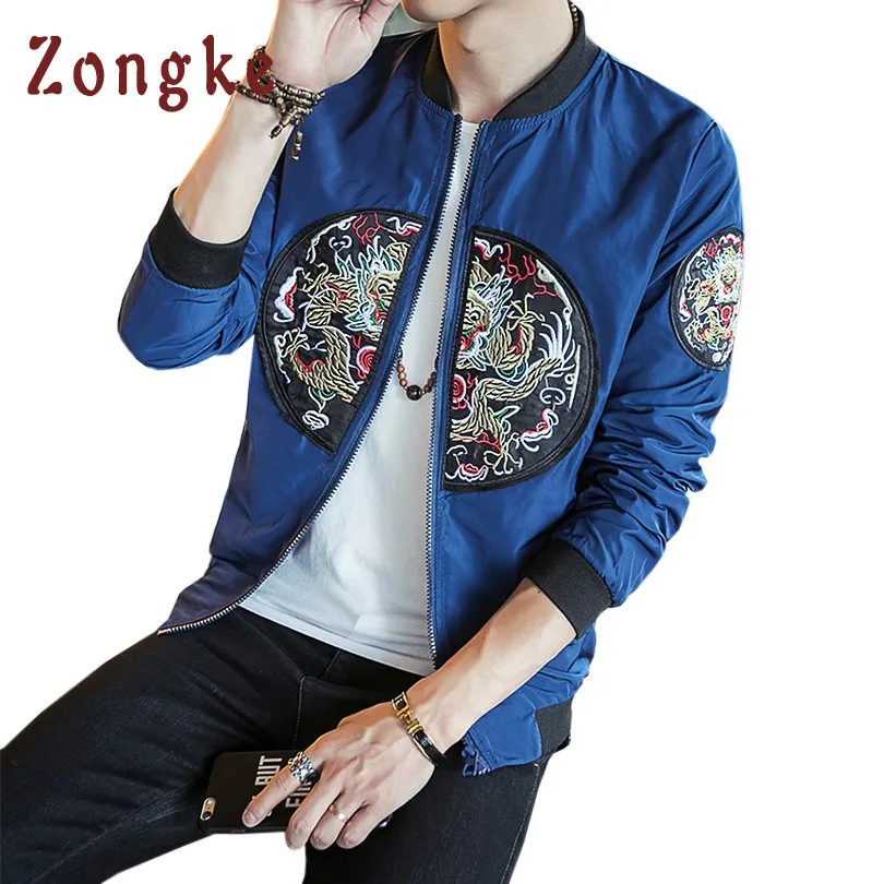 2018 New Chinese Style Dragon Embroidery Bomber Jacket Coat Men Jaqueta