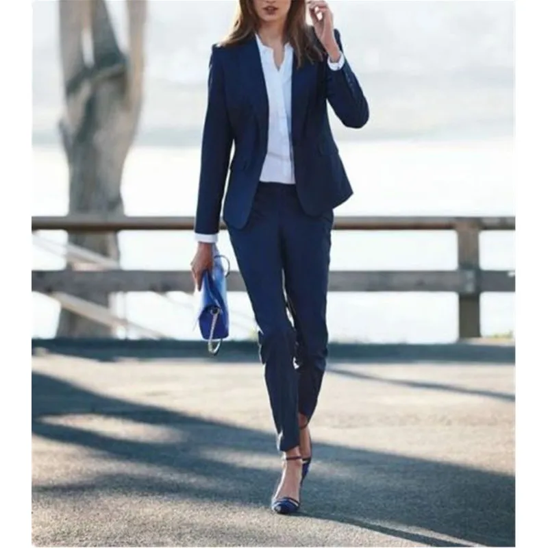Women Pant Suits Navy Women Ladies Business Office Tuxedos