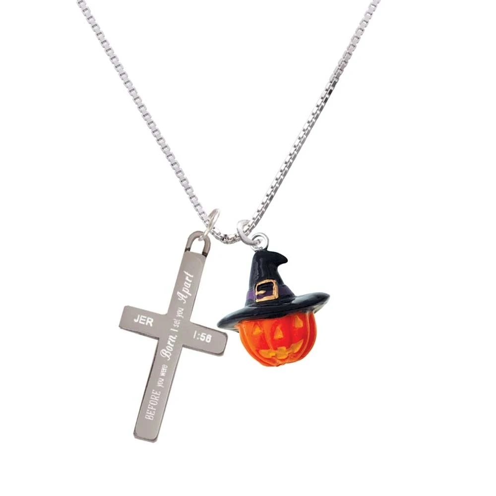 Resin Jack-o-Lantern with Witch Hat - I Set You Apart - Cross Necklace
