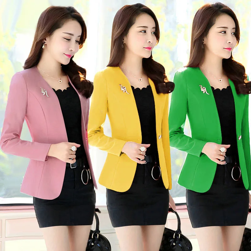 

Women's Business Long Sleeve Solid Color Blazer Office casual slim single button short suit jacket female Ladies' jacket 2019