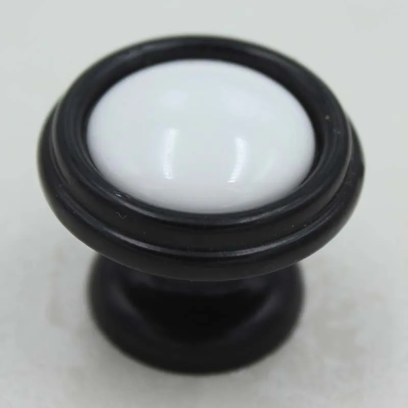 32mm Black Kitchen Knobs White Ceramic Drawer Pulls Black White