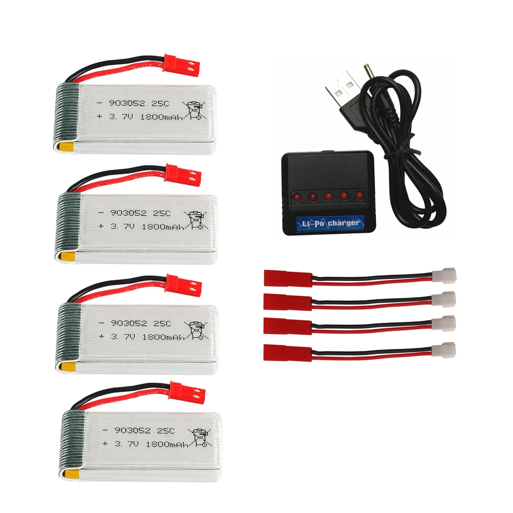 3,7 v 1800mAh литий-полимерный Батарея для KY601S SYMA X5 X5S X5C X5SC X5SH X5SW X5UW X5HW M18 H5P HQ898 H11D H11C дрона с дистанционным управлением запасные части - Цвет: 4pcs jst