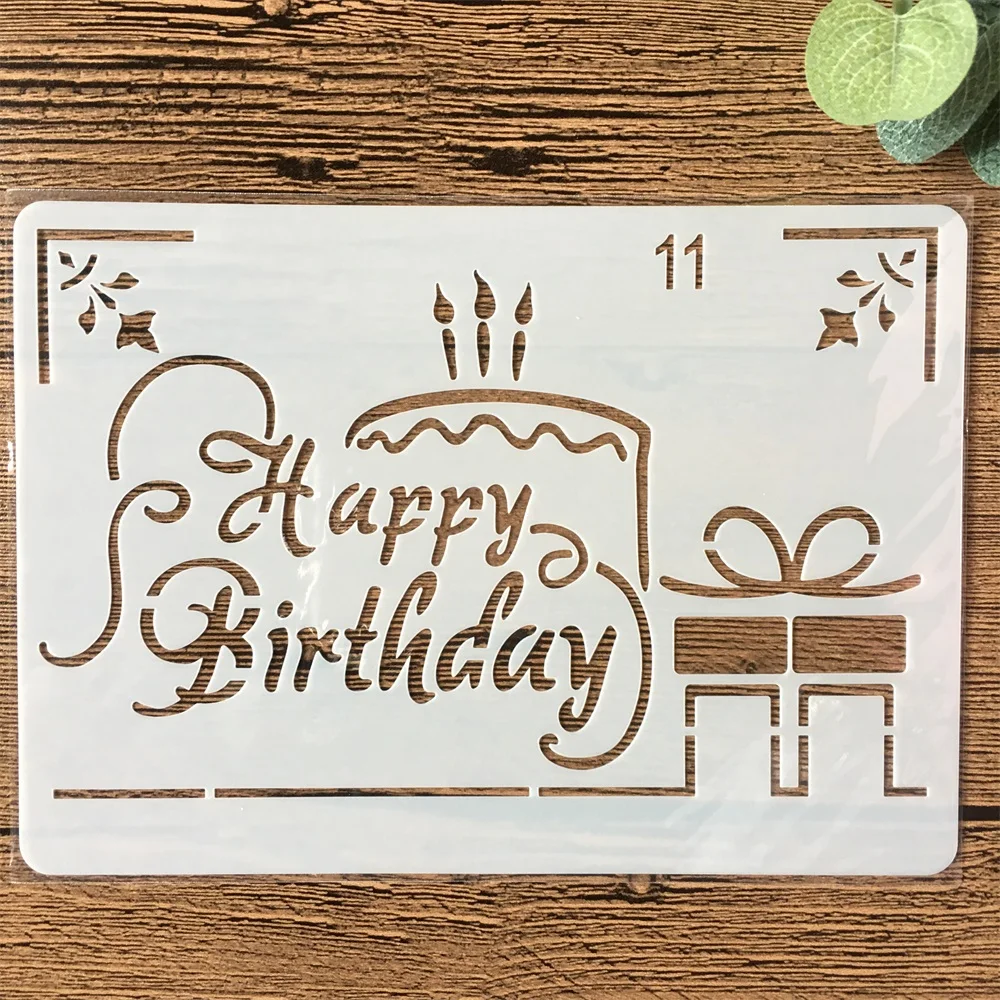 

New 18cm Happy Birthday Cake DIY Layering Stencils Painting Scrapbook Coloring Embossing Album Decorative Paper Card Template