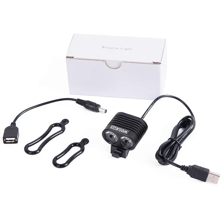 Sale WOSAWE Bike Handlebar Lamp Lights Bicycle Accessories Aluminum Bike Torch Waterproof 1800 Lumen USB Charging 2 LED 200-800m 20