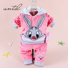 winter children autumn clothes sets baby boys girls hoodies pants clothes fashion long ear rabbit kids