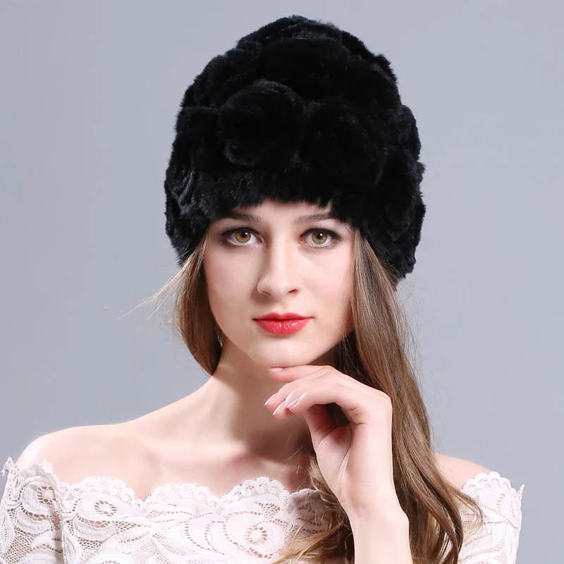 Классические женские шапки с кроличьим мехом, модные шапочки в розовом стиле, милые шапки для девочек, зимняя теплая меховая шапка, розничная - Цвет: 6