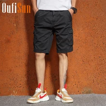 Oufisun летние мужские повседневные шорты Карго, мужские Модные однотонные свободные шорты с потертыми карманами из хлопка размера плюс