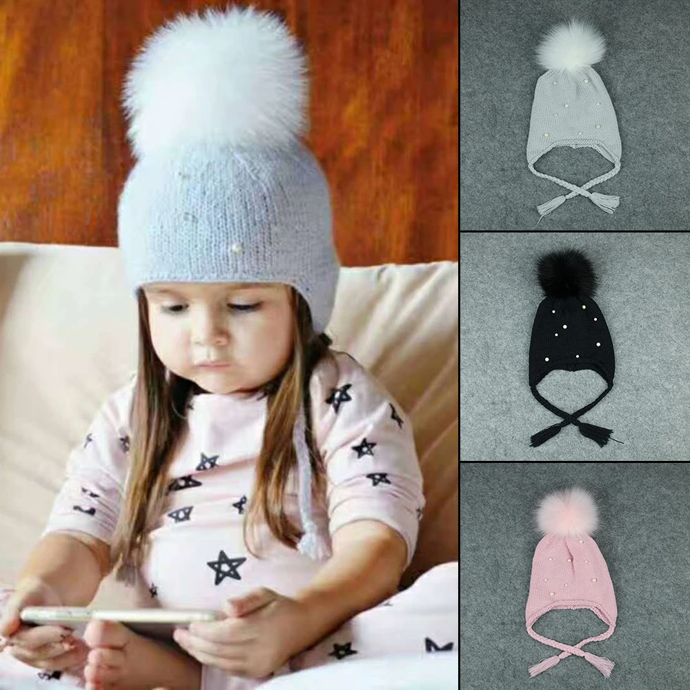 2 Size Winter kid Hats Skullies Beanies child Warm Caps Elasticity Knit Beanie Hats Children Fur