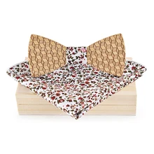 Mantieqingway цветочный принт деревянный лук галстук платок Набор для мужской костюм полый деревянная бабочка для мужской свадьбы Papillon Corbatas