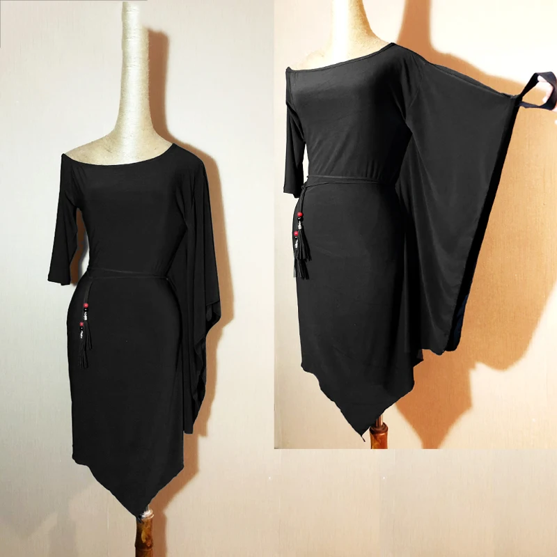 

Latin Dance Dress Black Loose Lady Cha Cha Samba Costumes Rumba Ballroom Dancing Dresses Practice Clothes Dancewear Women DN1153