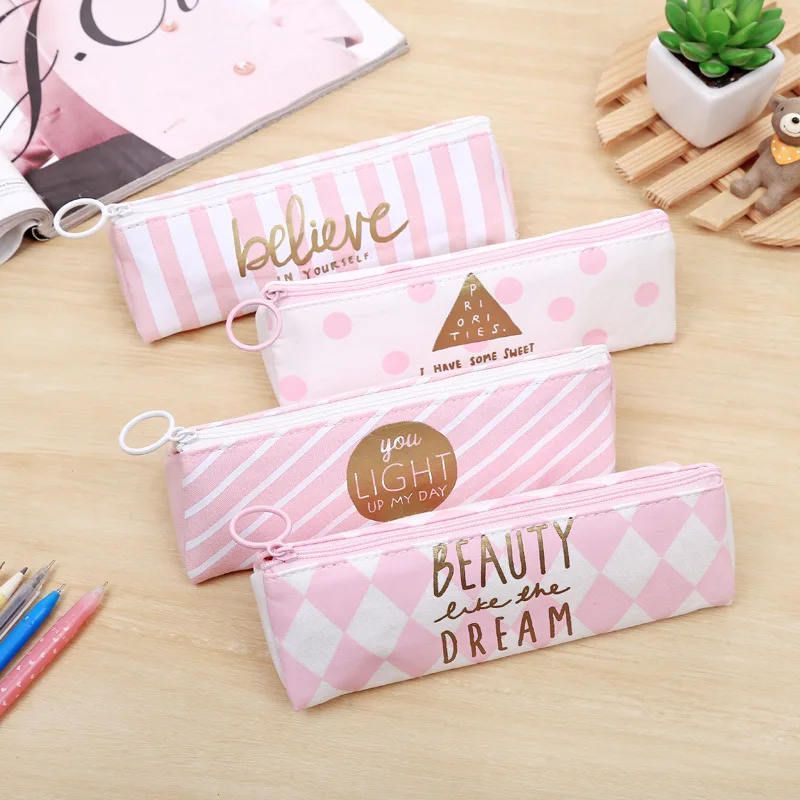 

Powder grid pen bag Creative large capacity pencil case