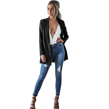 

2017 Hot Fashion Autumn Jacket Coat Women Ladies Thin None Button Plicated Long Solid Blazer Business Suits Casual Outerwear