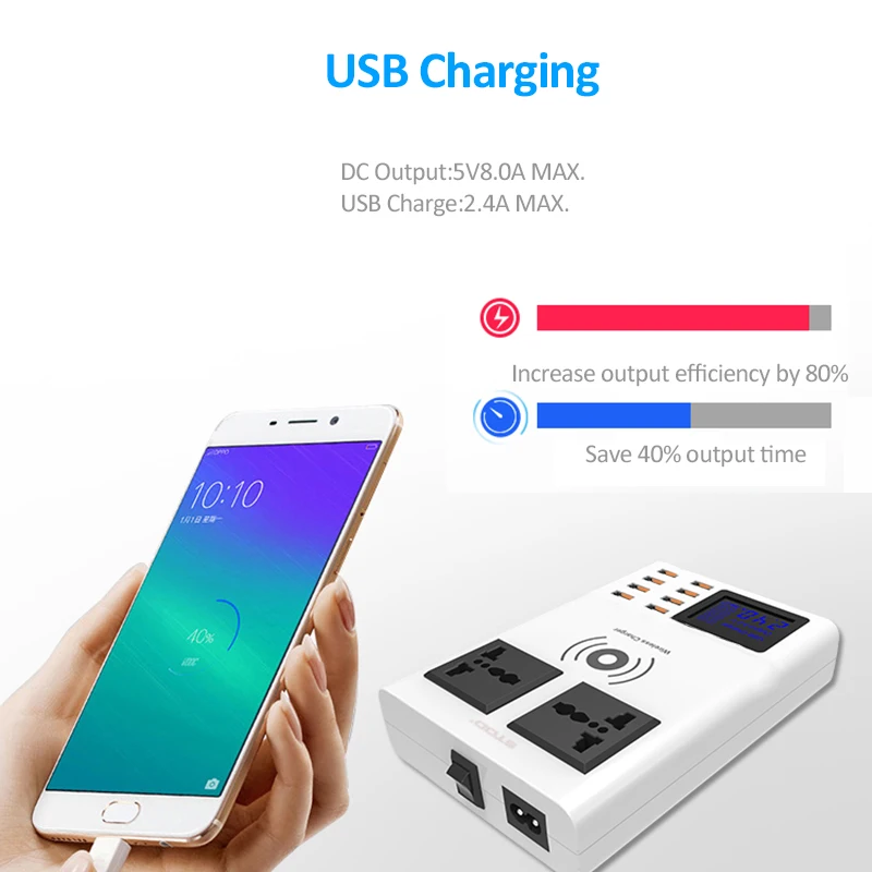 STOD Qi Беспроводное зарядное устройство Smart usb зарядка светодиодный дисплей мощность полосы переменного тока для iPhone X samsung huawei LG Mi адаптер питания