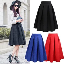 Neophil 2017 Winter Black Red Jacquard Pleated Ball Gown Skater Ladies Midi Skirts Womens Plus Siz Office Wear Tutu Saias S08044