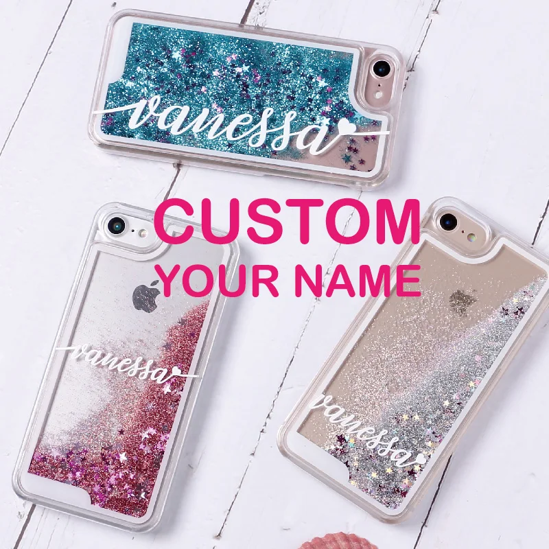 Personalized Custom Liquid Glitter Silver Sparkle Name Soft Phone