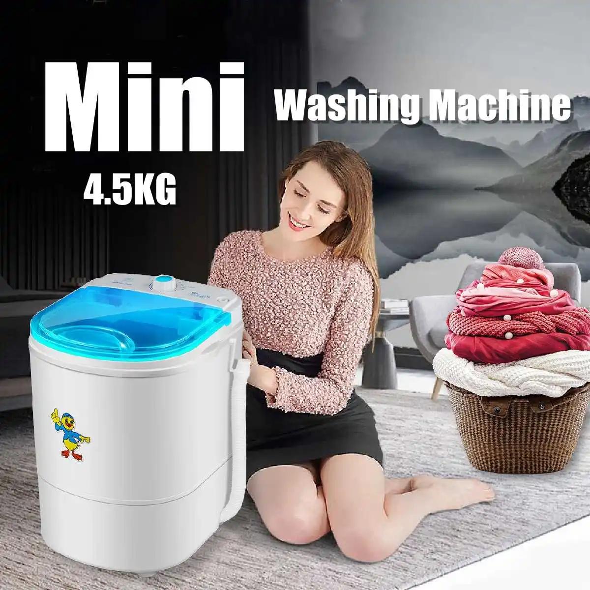 

225W 9.9 lb Clothes Portable Mini Washing Machine Spin Compact Washer Low Noise for Home Dorm machine single-barrel washer