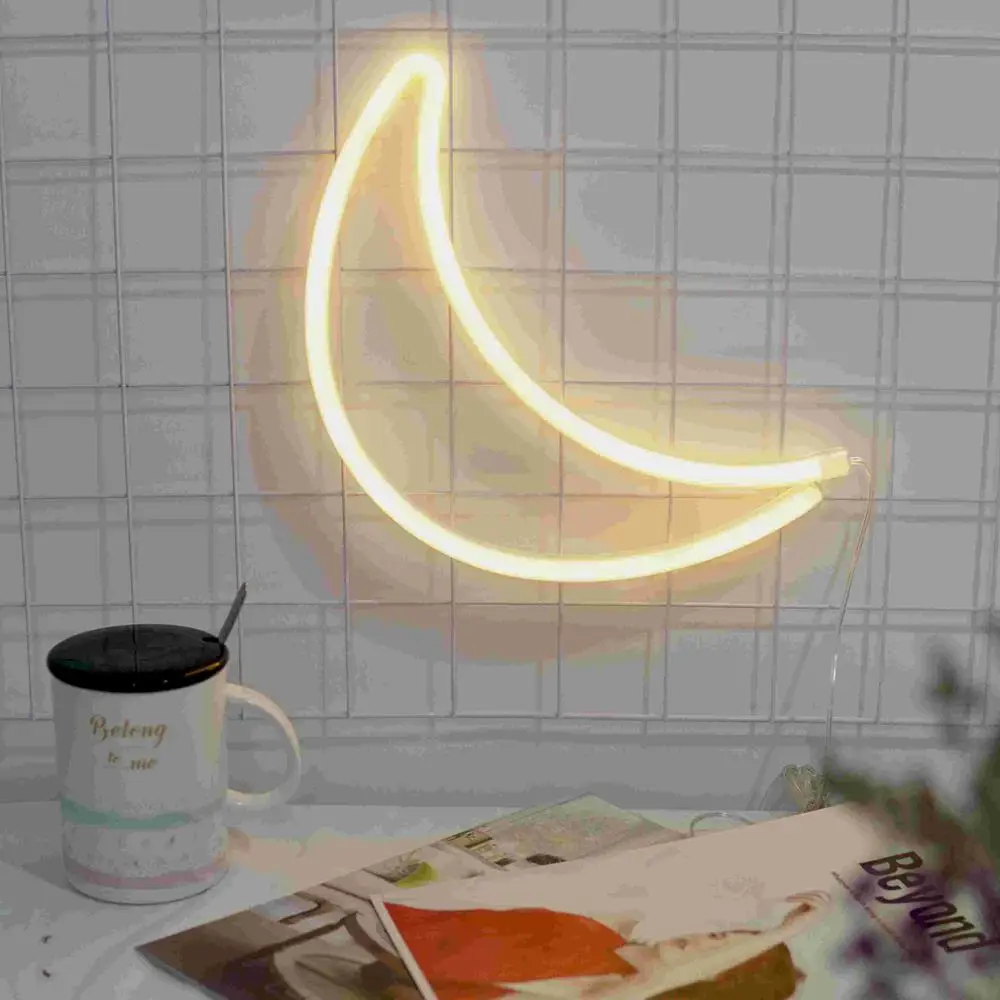 Романтический 3D Moon Форма неоновая вывеска светодиодный ночник Настенный светильник Детские спальня стол Декор подарки для детей батарея Drive