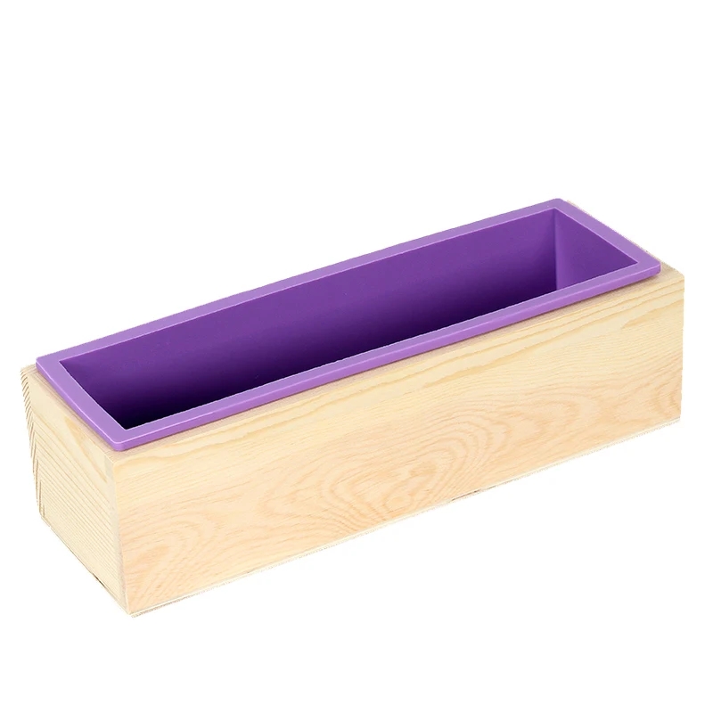 Rectangular Silicone Soap Mold Flexible Loaf Mould with Wood Box for