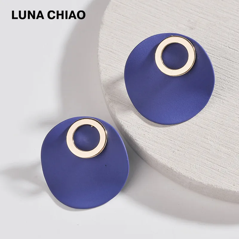 LUNA CHIAO стильные спереди сзади круглые дисковые серьги цветные большие круглые серьги-гвоздики для женщин - Окраска металла: blue