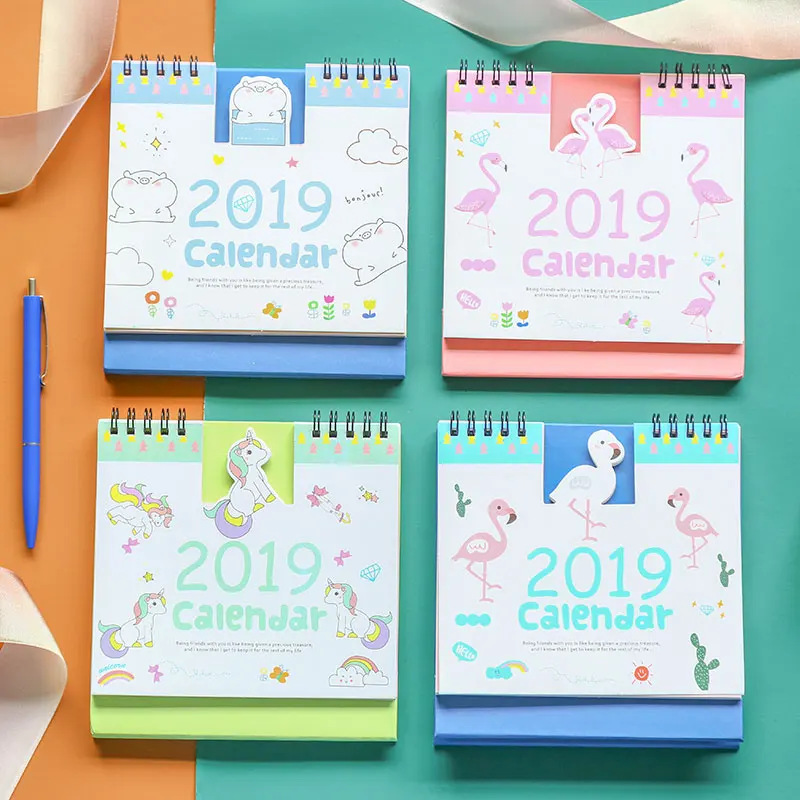 2019 Новый кавайный мультяшный свинка календарь с изображением фламинго 15*16 см