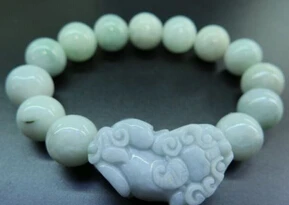 free shippinbg 13340 Chinese Green Jade / Jadeite Lucky Smooth Bead &amp PIXIU Bracelet /13mm | Украшения и аксессуары