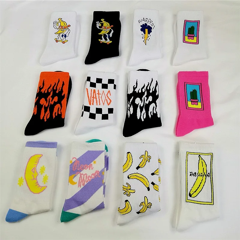 Korean style fashion Harajuku street hip hop socks unisex fun men's socks happy skateboard flame ladies socks