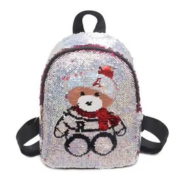 

Women Bling Sequins Backpack Cute Bear Pattern Double Shoulder Bag Mini Travel Backpacks Children Girls Sequined School bag