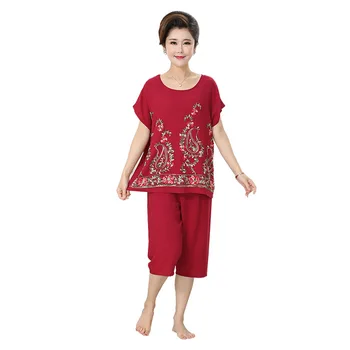 

Wholesale Women Chinese Style Embroider Floral Pajamas Set Summer Loose Cotton Linen Pajama Suit Sleepwear Nightwear Hot