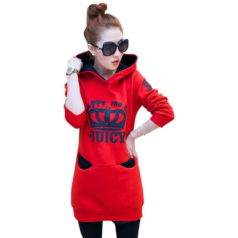

2018 Autumn Women Slim Fit Long Hoodies Fashion Solid Warm Pockets Pullovers Cotton Coat Casual Tops Female Hooded Sweatshirts
