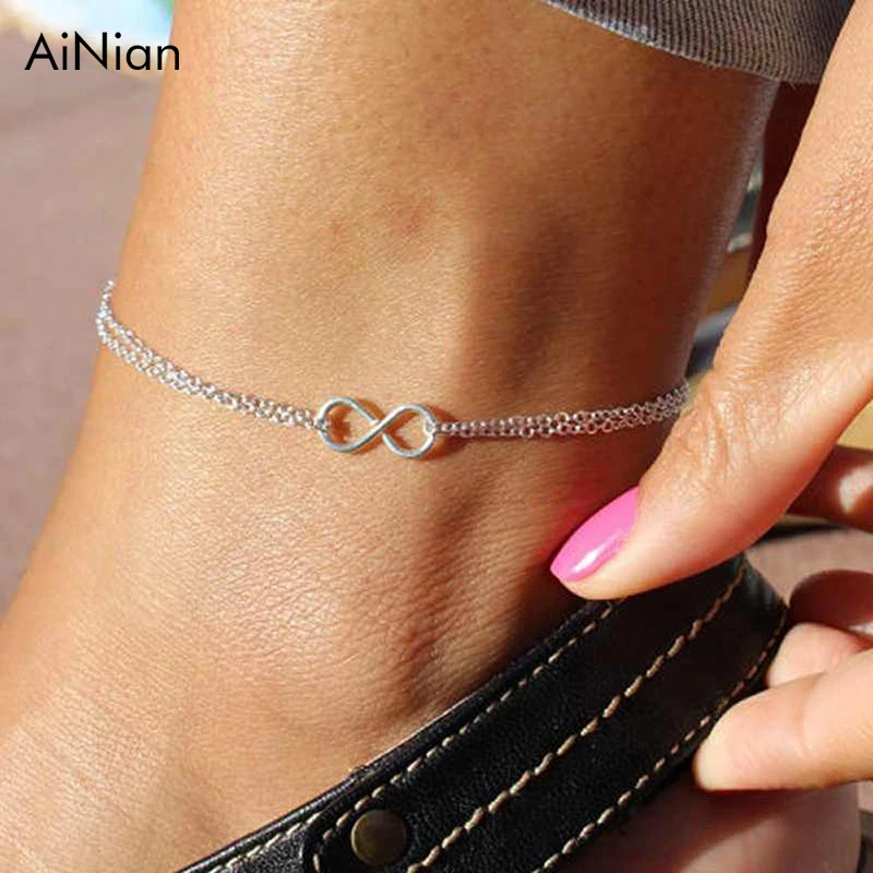 

AiNian 2018 New Elegant Silver Plated Double Layer Anklet Ankle Bracelet Chain Multi-Style