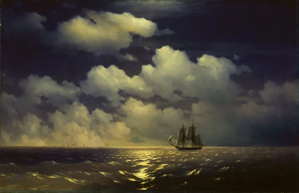 

TOP ART # Russian artist Ivan Aivazovsky original print oil painting he brig Mercury encounter after defeating two Turkish ships