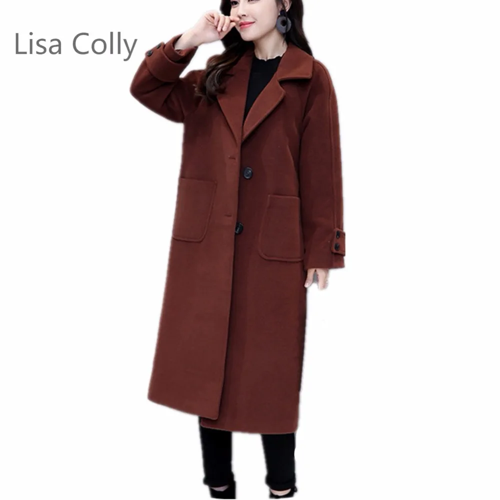 Dames Vintage Manteau marron Colly Lisa Laine Noir Automne Chaud Longues Pour Printemps Cachemire Femelle Femmes 2018 Manches x6vCqv0wnH