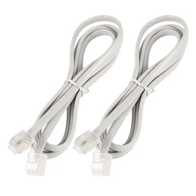 2 Pcs White 6P2C RJ11 Male to Male 5mm Width Telephone Cable 1M 3.3Ft