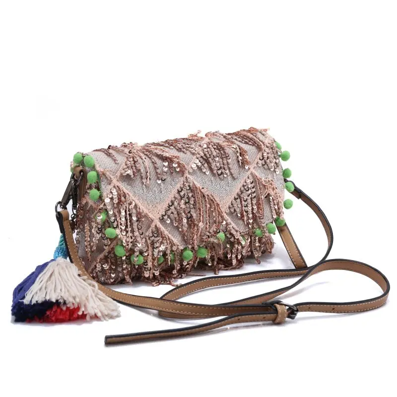 

women's handbag bohemian luxurious evening shoulder bag Beading Embroidery Feathers Tassel high class plaid handmade handbags
