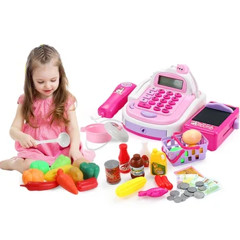 

Cash Register Toys for Girl Multi-functional Supermarket Cash Register Toy with Calculator Microphone Scanner Dropshipping